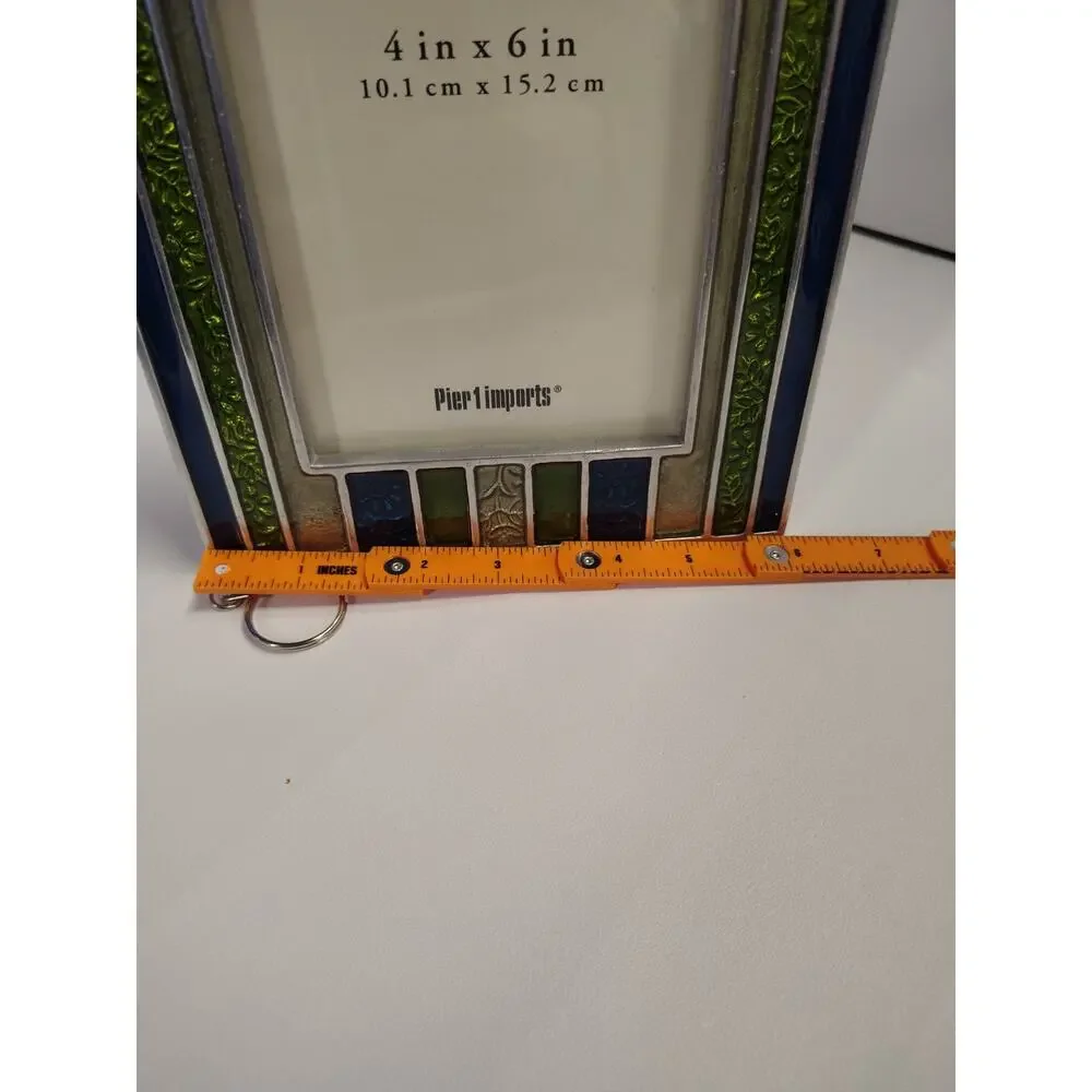 Pier 1 Imports Vintage Photo Frame 4x6 Blue Green Silver Aluminum Cloisonné